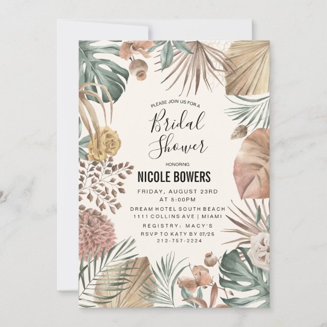 Boho Watercolor Floral  Bridal Shower Invitation (Front)