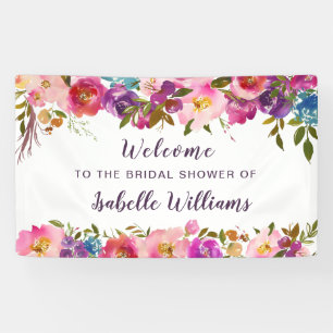 Boho Watercolor Floral Bridal Shower Welcome Banner