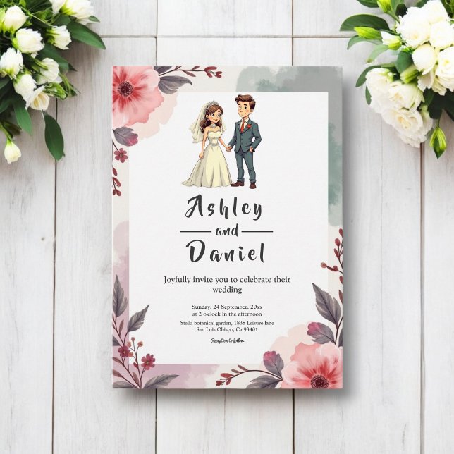 Boho Watercolor Floral Bride And Groom Wedding Invitation (Creator Uploaded)