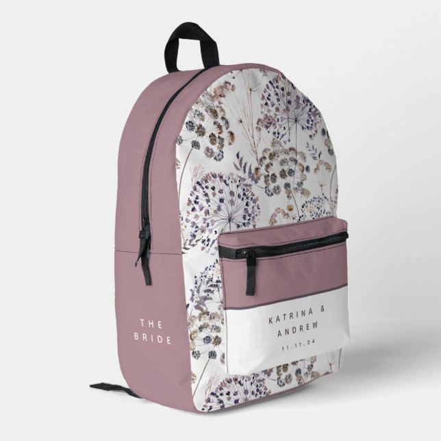 Boho Watercolor Floral Bride Backpack (Back Corner Left)