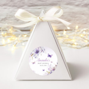 Boho Watercolor Floral Butterfly Girl Baby Shower Classic Round Sticker