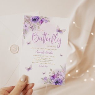 Boho Watercolor Floral Butterfly Girl Baby Shower Invitation
