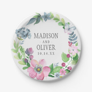 Boho Watercolor Floral & Butterfly Wedding Paper Plate