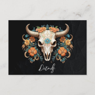 Boho Watercolor Floral Cow Skull Wedding QR code Enclosure Card