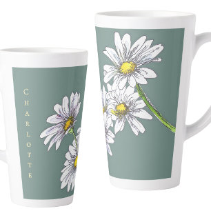 Boho Watercolor Floral Daisy Christmas Gift Latte Mug