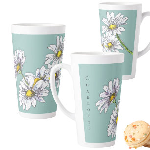 Boho Watercolor Floral Daisy Christmas Gift Latte Mug