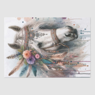 Boho Watercolor Floral Feather Horse Tissue Paper
