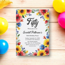 Boho Watercolor Floral Garden Summer 50th Birthday
