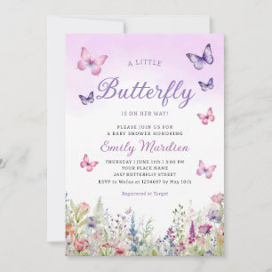 Boho Watercolor Floral Girl Butterfly Baby Shower  Invitation