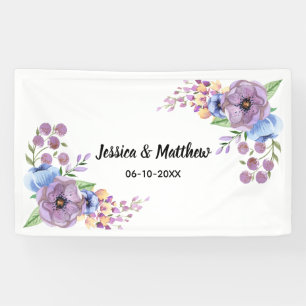 Boho Watercolor Floral Lilac & Teal Personalise Banner