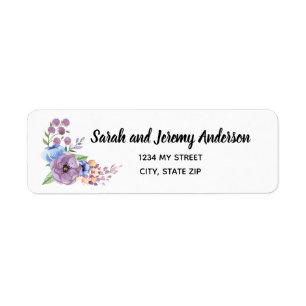 Boho Watercolor Floral Lilac & Teal Personalise Return Address Label