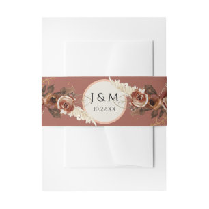 BOHO Watercolor Floral Pampas Grass Terracotta Inv Invitation Belly Band