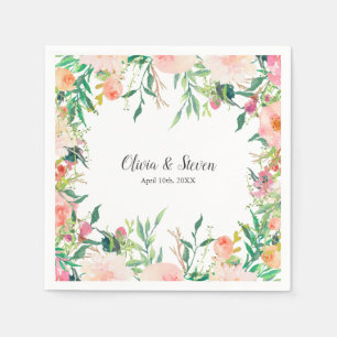 Boho Watercolor Floral Personalised Wedding Napkin