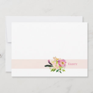 Boho Watercolor Floral Pink Personalised Card