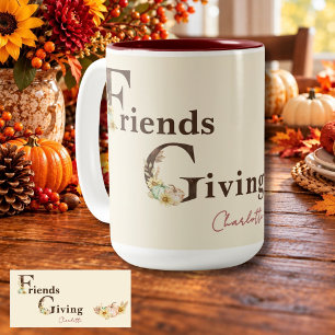 Boho Watercolor Floral Pumpkins Friendsgiving Two-Tone Coffee Mug
