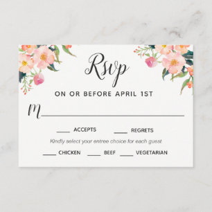 Boho Watercolor Floral RSVP with Entree Selections Card