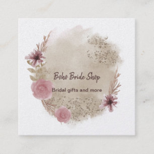 Boho Watercolor Floral Square Business Card