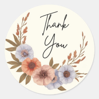 Boho Watercolor Floral Thank You Sticker – Elegant