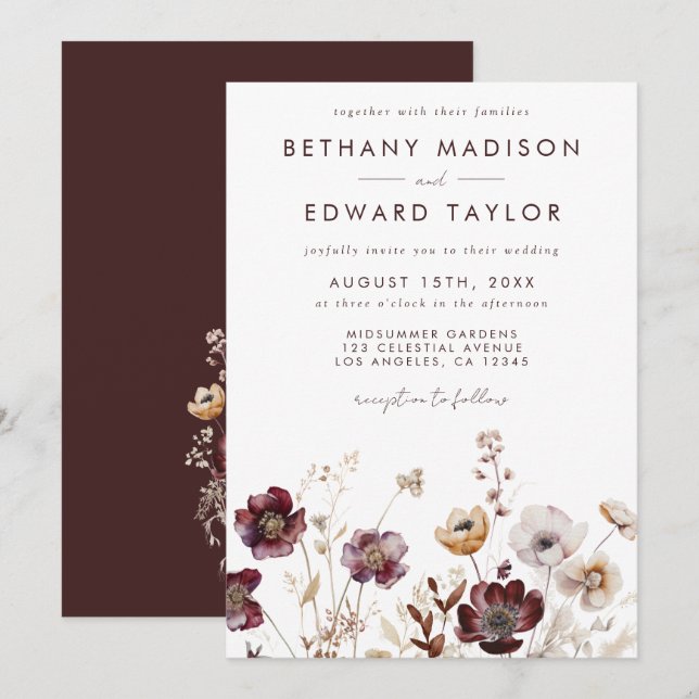 Boho Watercolor Floral Wedding Invitation (Front/Back)