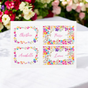 Boho Watercolor Floral Wedding Place Card Template