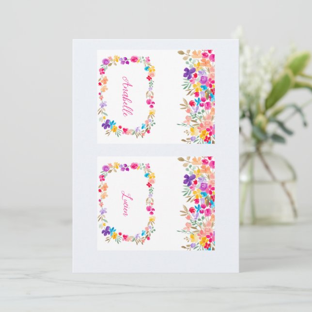 Boho Watercolor Floral Wedding Place Card Template (Standing Front)