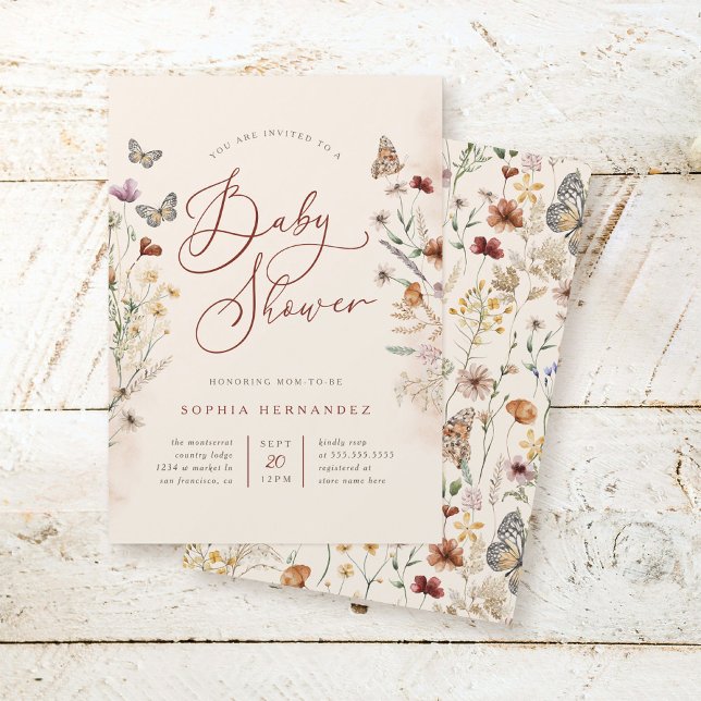 Boho Watercolor Floral Wildflower Baby Shower Invitation (Creator Uploaded)