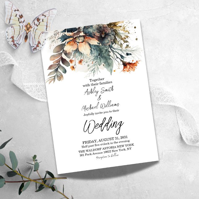 Boho Watercolor Floral Wildflower Wedding Invitation (Creator Uploaded)