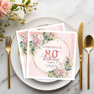 Boho Watercolor Flowers 80th Birthday Party Napkin