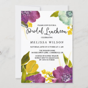Boho Watercolor Flowers Bridal Luncheon Invitation