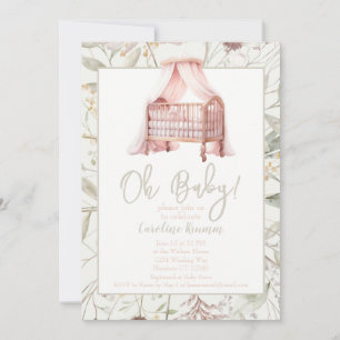 Boho Watercolor Flowers Cradle Baby Shower Invitation