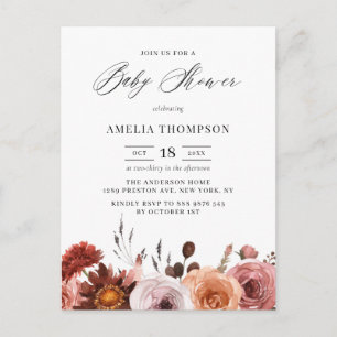 Boho Watercolor Flowers Garland Fall Baby Shower Invitation Postcard
