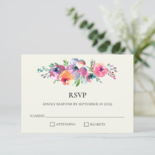 Boho Watercolor Flowers Modern Elegant Wedding RSVP Card