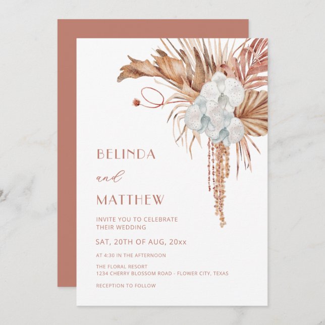 Boho Watercolor Flowers Modern  Invitation (Front/Back)