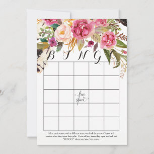 boho watercolor flowers Shower Bingo Cards
