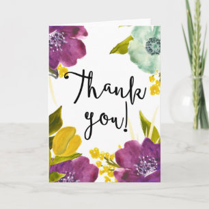 Boho Watercolor Flowers Thank You Card