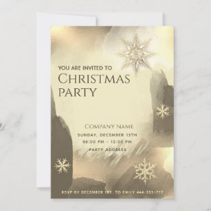 Boho watercolor Gold snowflakes  Christmas party  Invitation