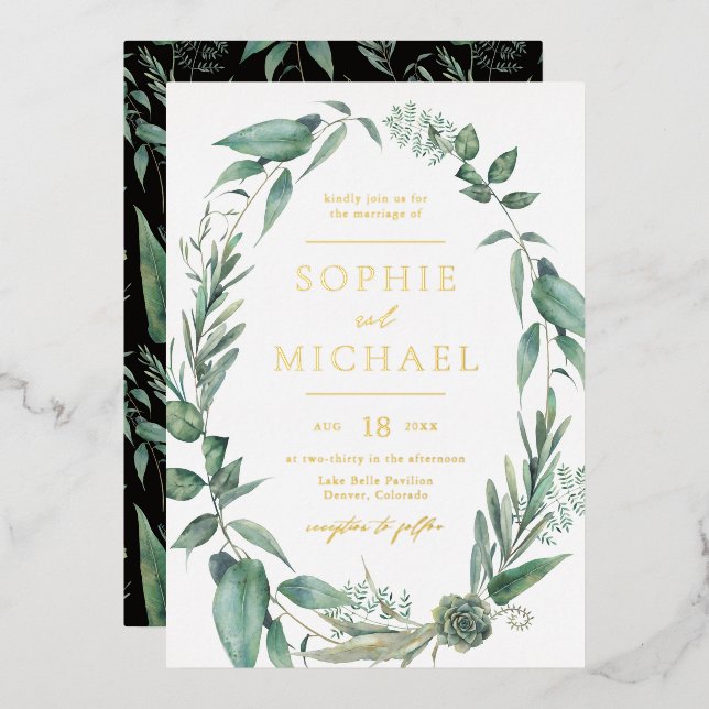 Boho Watercolor Greenery and Succulents Wedding (Front/Back)