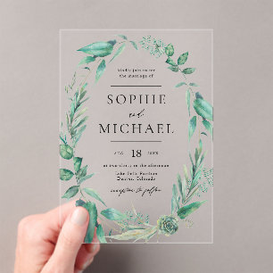 Boho Watercolor Greenery and Succulents Wedding  Acrylic Invitations