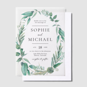 Boho Watercolor Greenery and Succulents Wedding Vellum Invitations