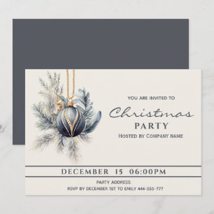 Boho watercolor greenery Christmas ball Holiday Invitation