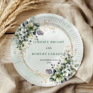 Boho Watercolor Greenery Personalised Wedding Paper Plate
