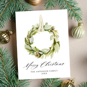 Boho Watercolor Greenery Wreath Non-Photo Holiday Postcard
