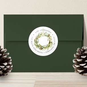 Boho Watercolor Greenery Wreath Return Address Classic Round Sticker