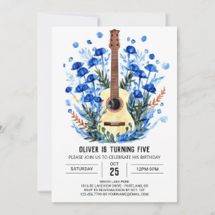 Boho Watercolor Guitar Boy Birthday Invitation