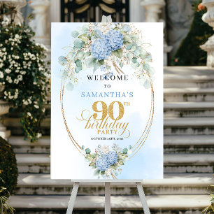 Boho Watercolor Hydrangeas 90th birthday welcome Poster