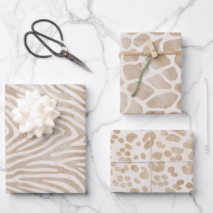 Boho Watercolor Jungle Safari Wrapping Paper Set