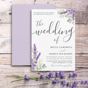 Boho Watercolor Lavender Floral Wedding  Invitation
