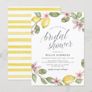 Boho Watercolor Lemon Blossom Wreath Bridal Shower Invitation