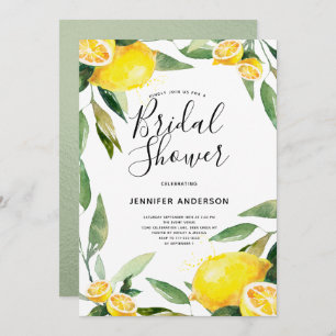 Boho Watercolor Lemon Bridal Shower Invitation