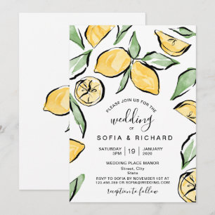 Boho Watercolor Lemon Citrus Greenery Summer Invitation
